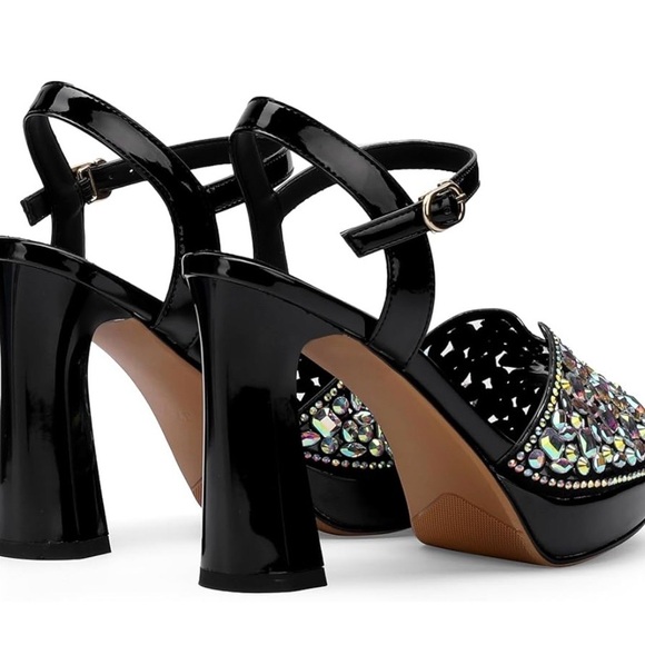 Black Rhinestone Platform Sandals - Picture 3 of 16